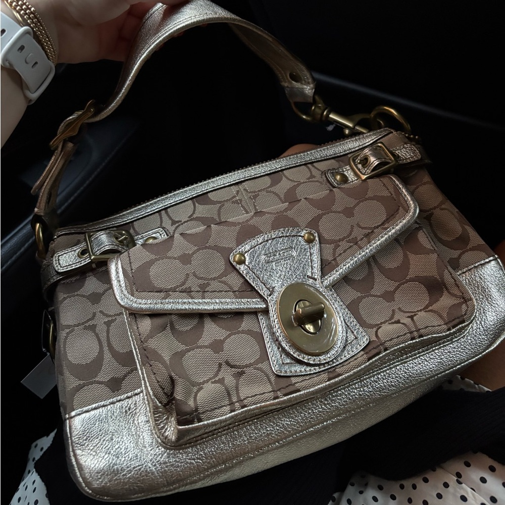 Coach Tan and Gold Legacy medium Shoulder Bag